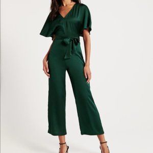 Abercrombie & Fitch Emerald Green Flowy Satin Jumpsuit- XS